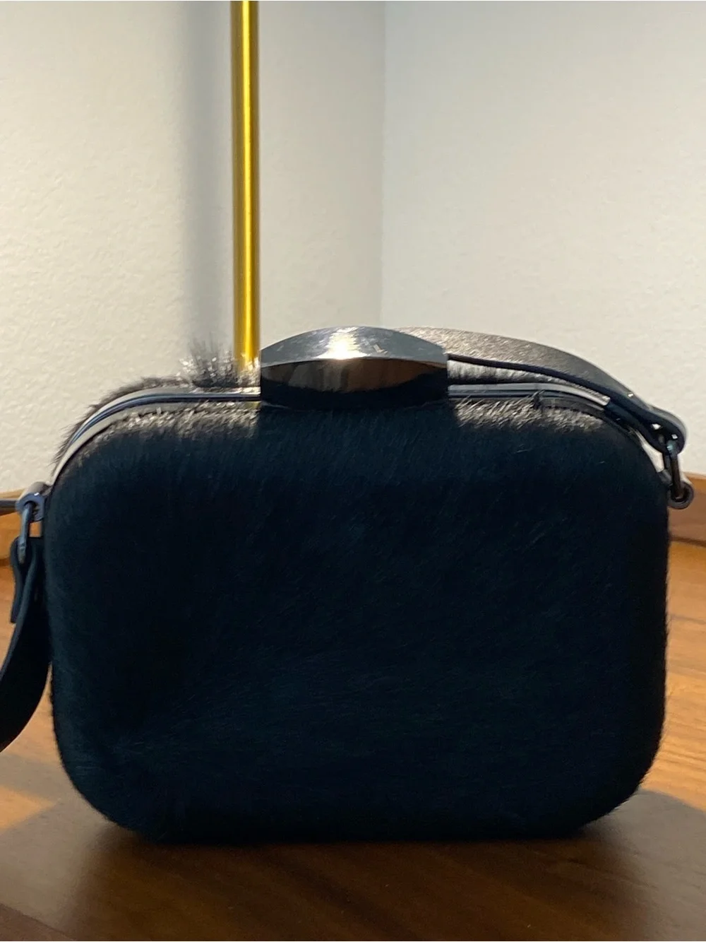 Black Fur Clutch Wristlet - Sleek Evening Bag